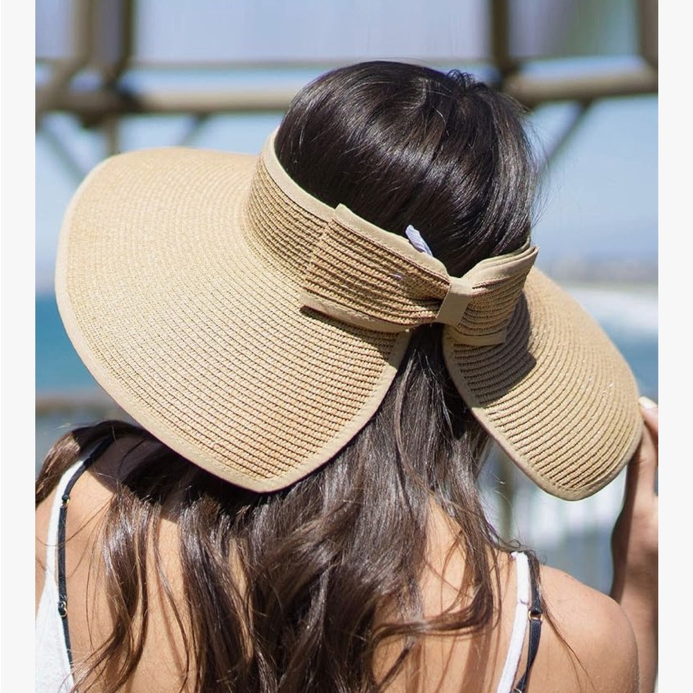 Women’s Wide Brim Roll-up Summer Straw Sun Visor Hat Vacation Edit